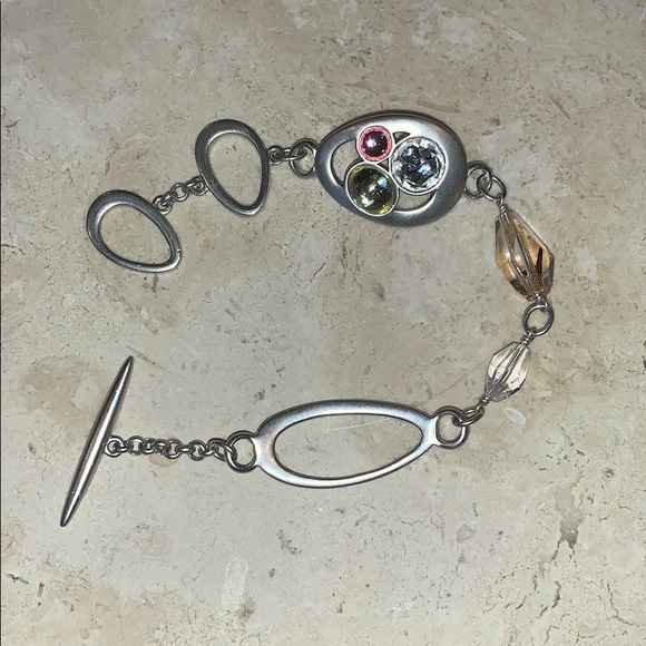 Swarovski matte silver link bracelet w/crystals - Picture 2 of 3